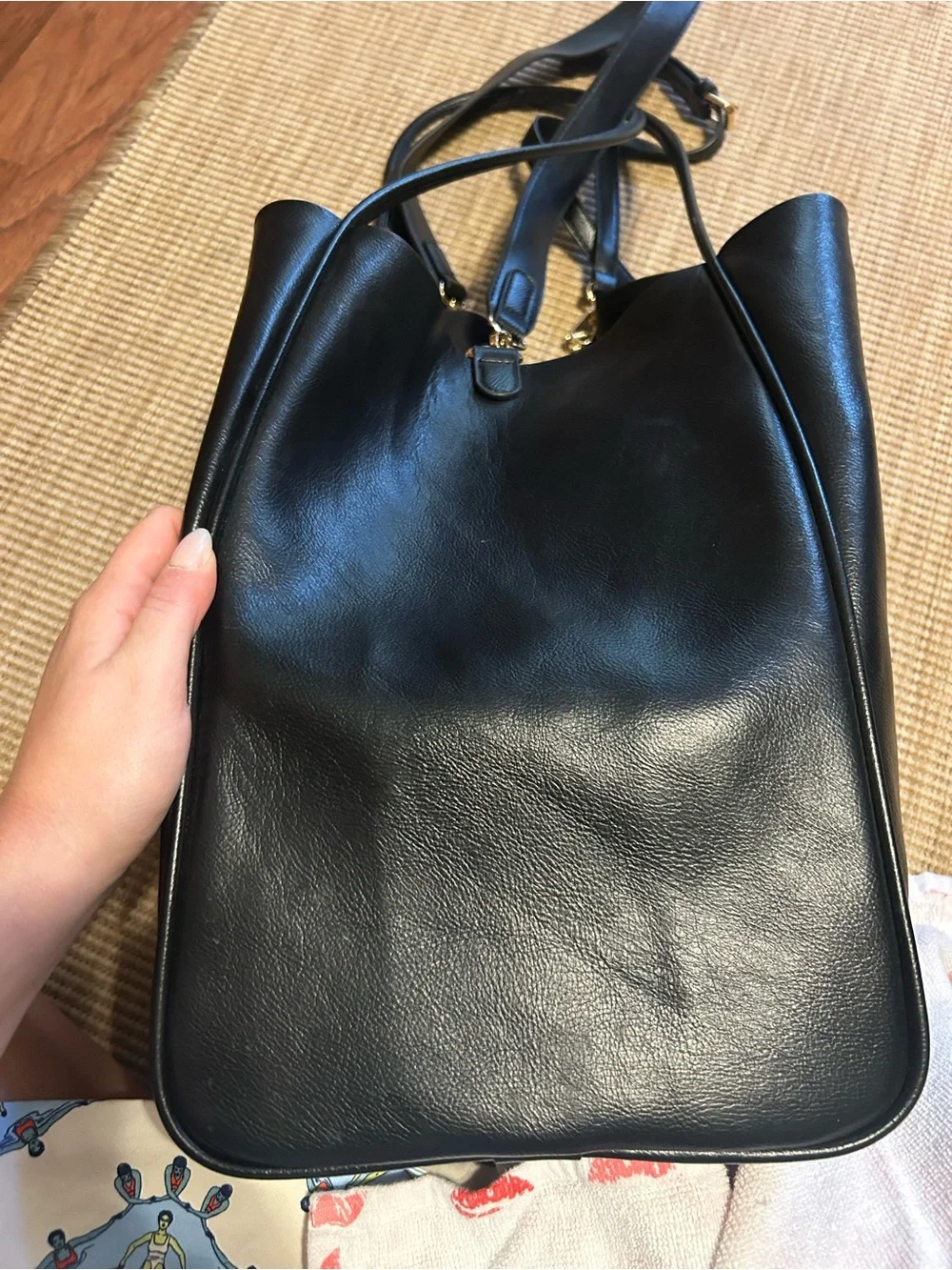 Anthropologie Black Leather Hobo Tote
